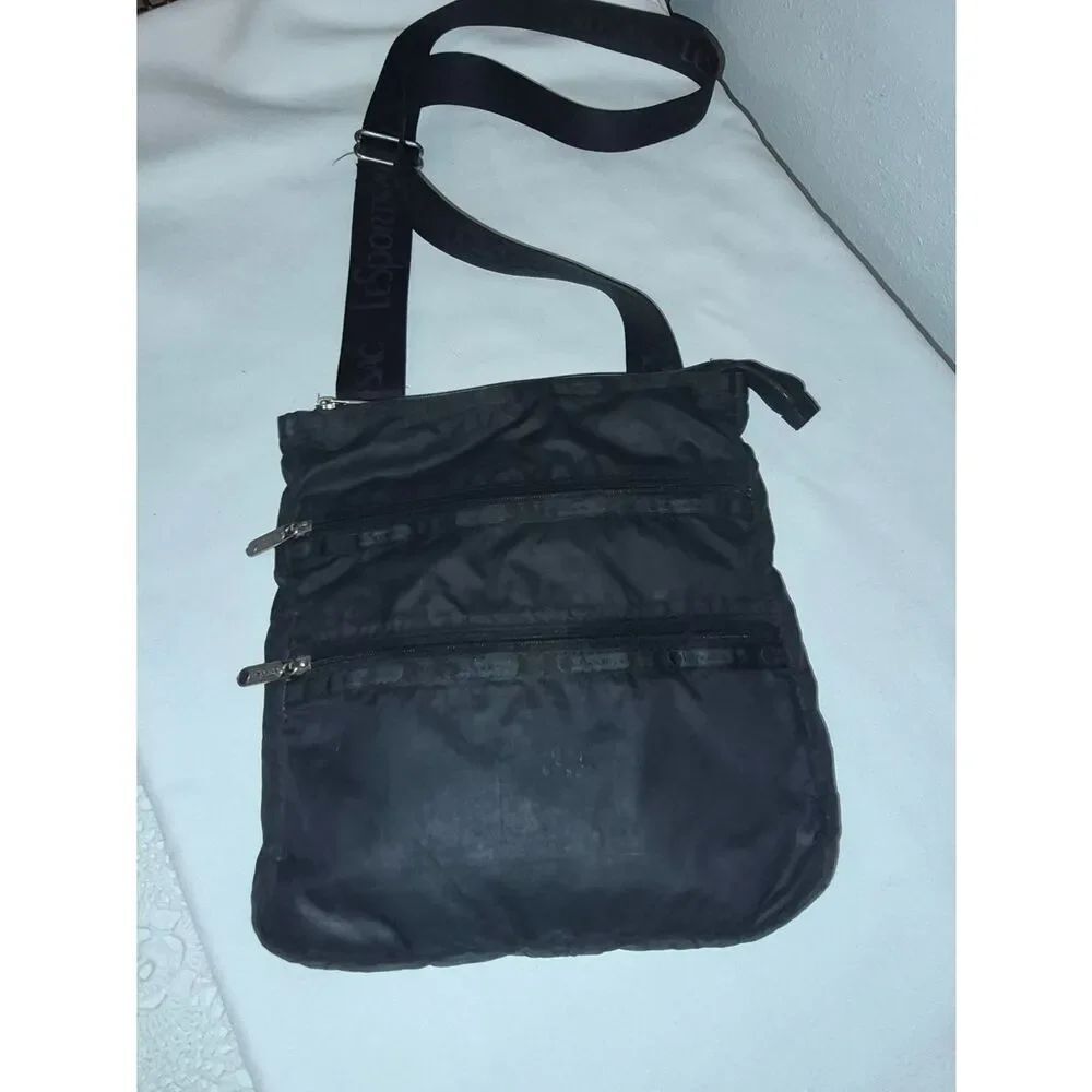 Lesportsac Kasey Black Nylon Crossbody Shoulder Bag with Logo Strap